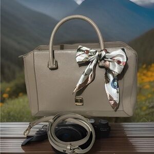 Authentic MCM Nuovo Saffiano Leather Nude Beige Two-Way Bag Gold Hardware